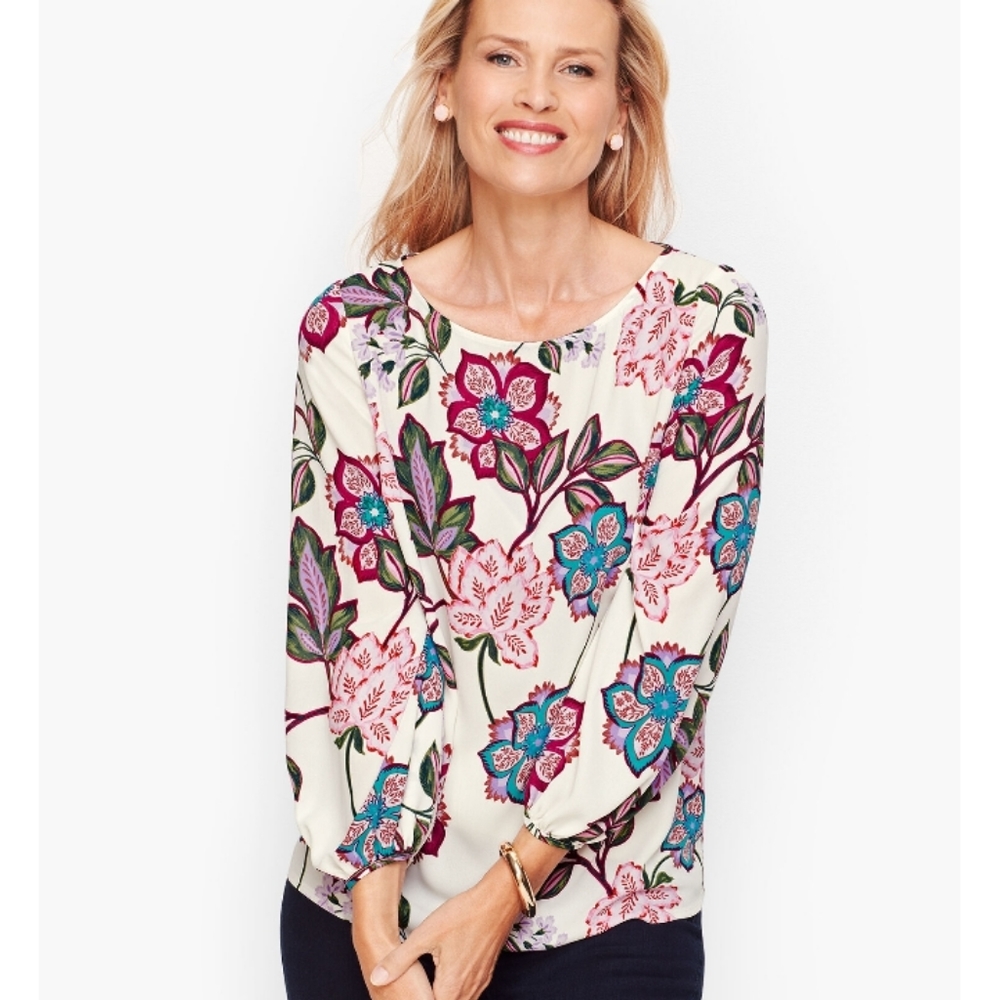 Talbots Petite Floral Blouse Size 0 NWT
